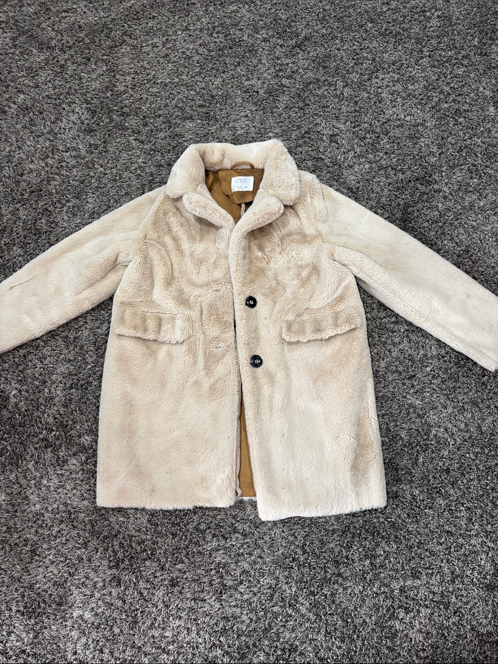 ZARA Kids Faux Fur Faux Suede Lined Coat Cream Beige Size 11-12